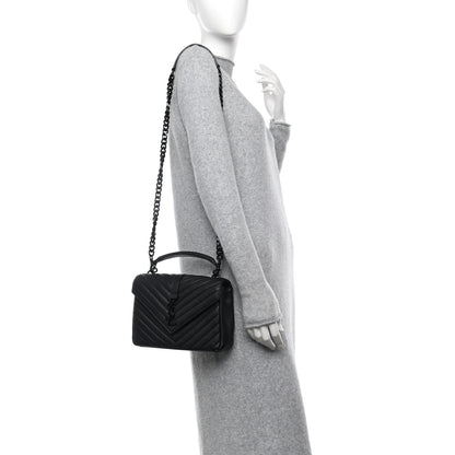 Saint Laurent Sheepskin Matelasse Chevron Monogram Monochrome Medium College Bag Black 2 of 10