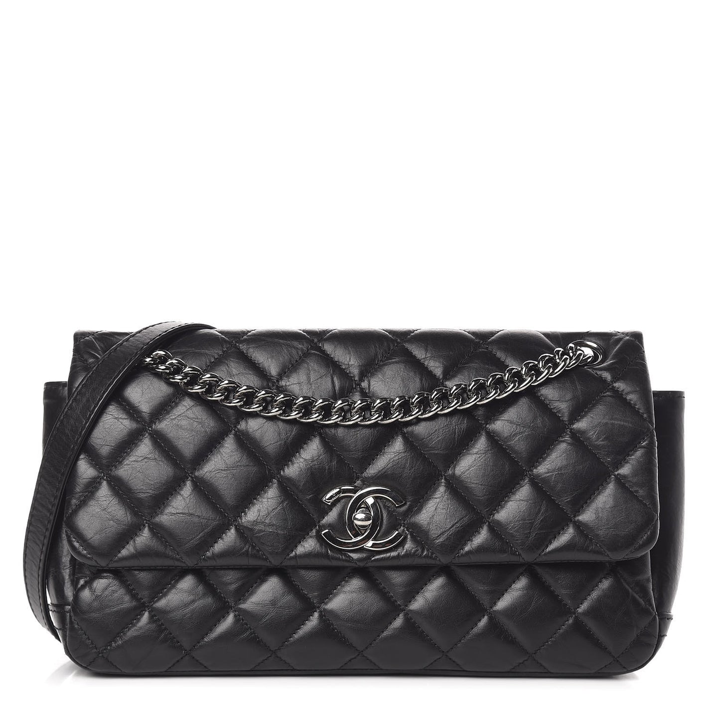 Aged Calfskin Quilted Small Lady Pearly Flap Black