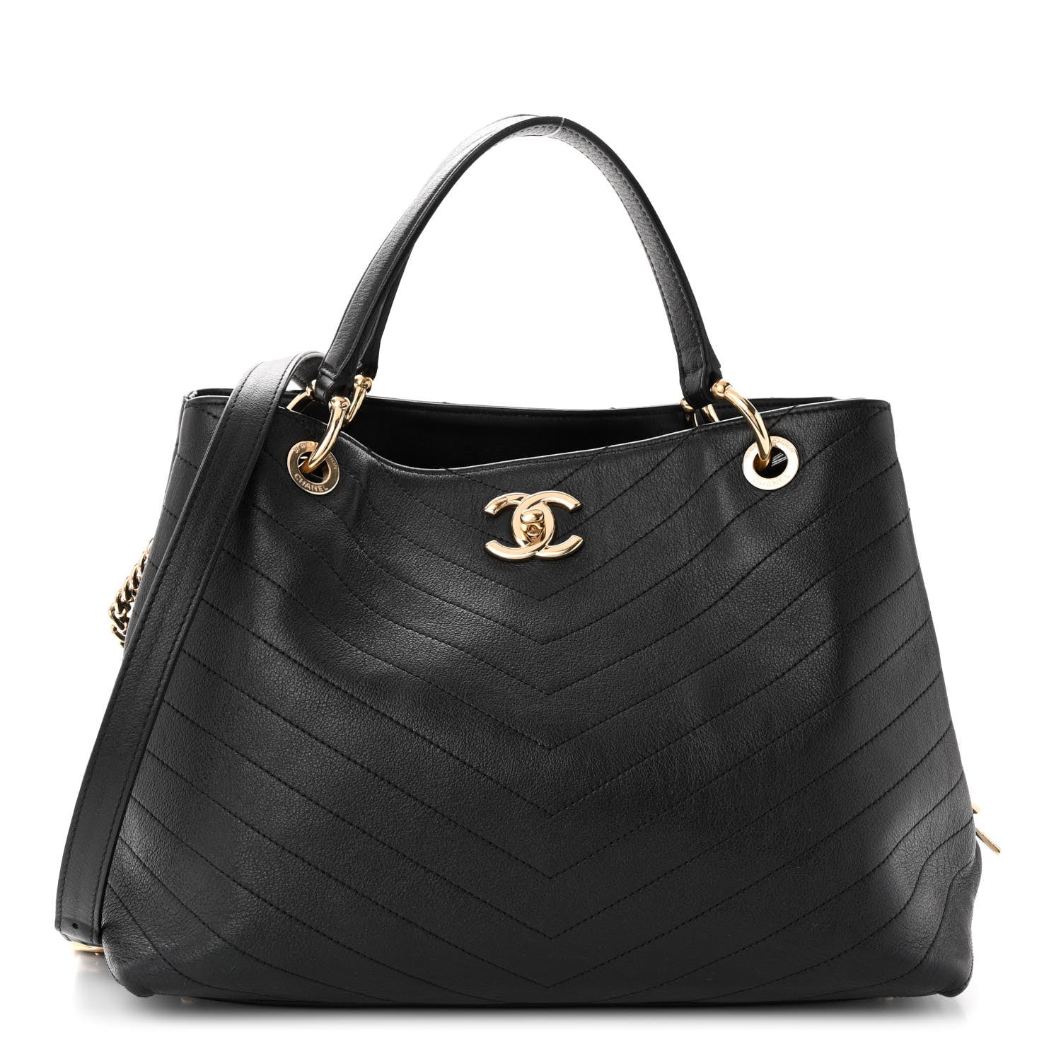 Chanel Calfskin Stitched Large Chevron Chic Shopping Bag Black 1 of 13