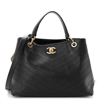 Chanel Calfskin Stitched Large Chevron Chic Shopping Bag Black 1 of 13