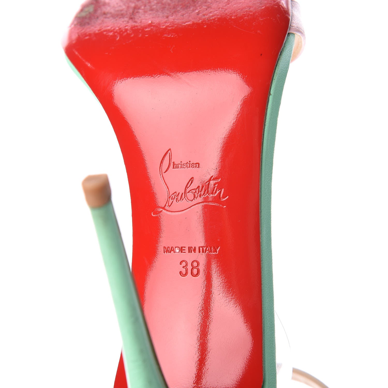Christian Louboutin Shiny Nappa PVC Jonatina 100 Sandals 38 Opal 9 of 20