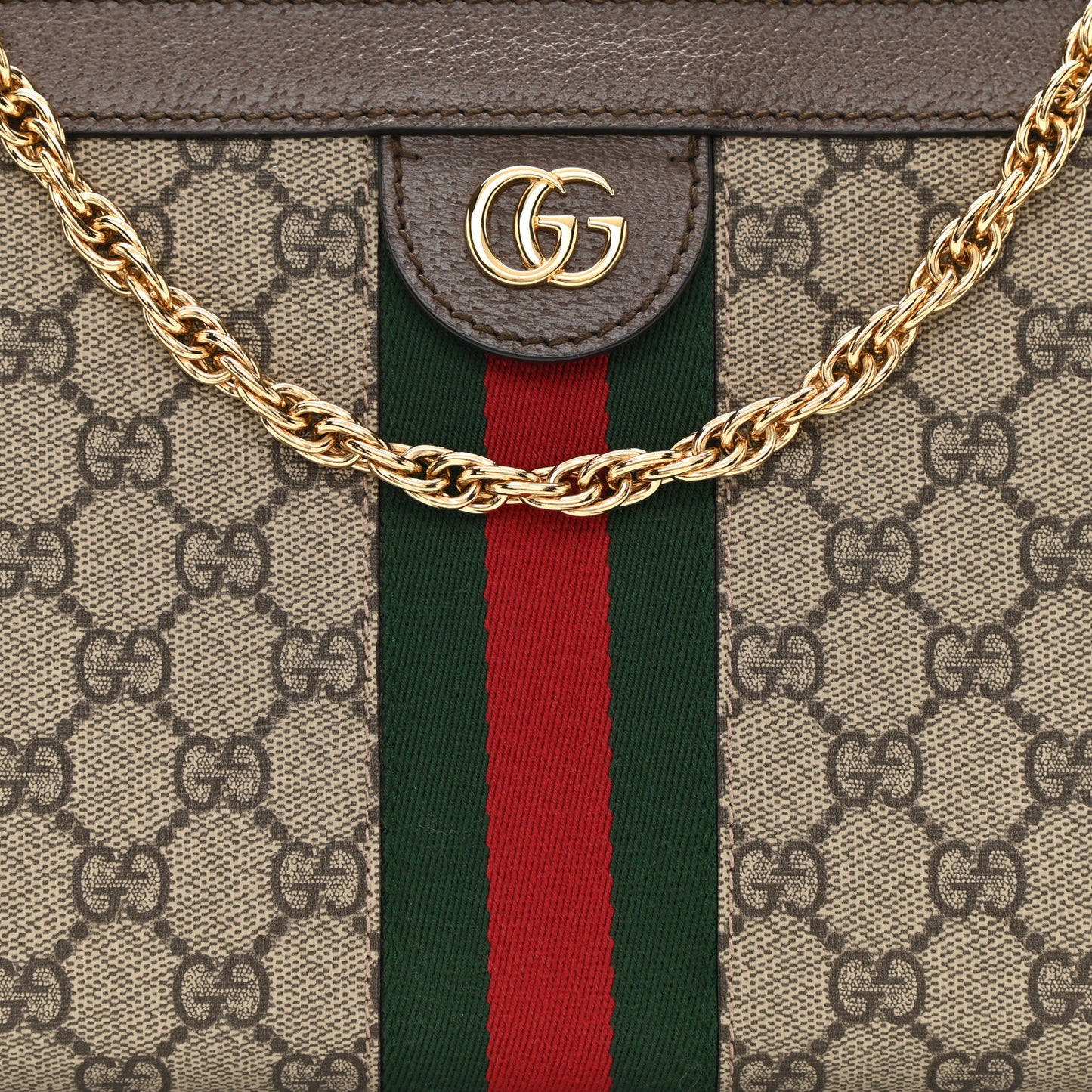 GG Supreme Monogram Web Small Ophidia Chain Shoulder Bag Brown