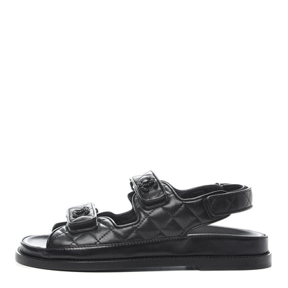 Chanel Lambskin Velcro Dad Sandals 37.5 Black 1 of 9
