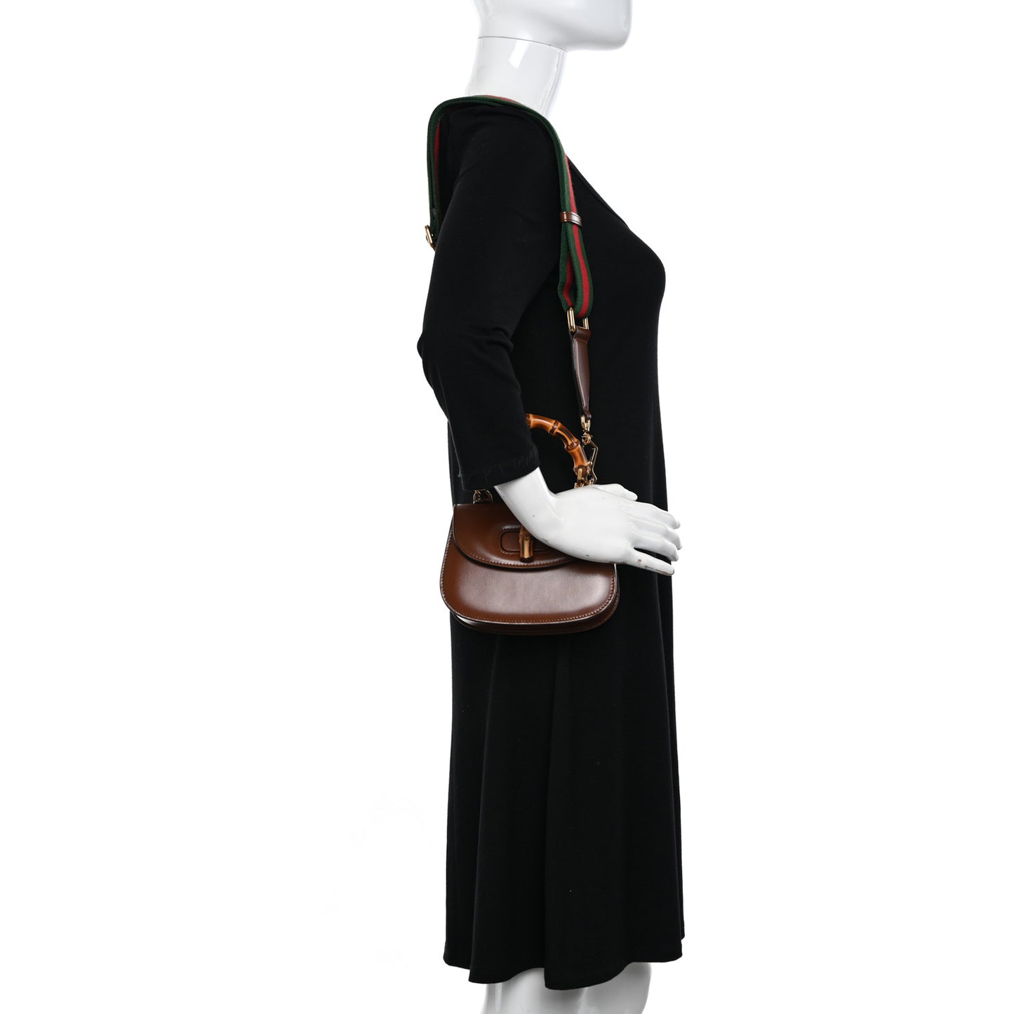 Boarded Dyana Lux Calfskin Web Mini Bamboo 1947 Top Handle Bag Brown