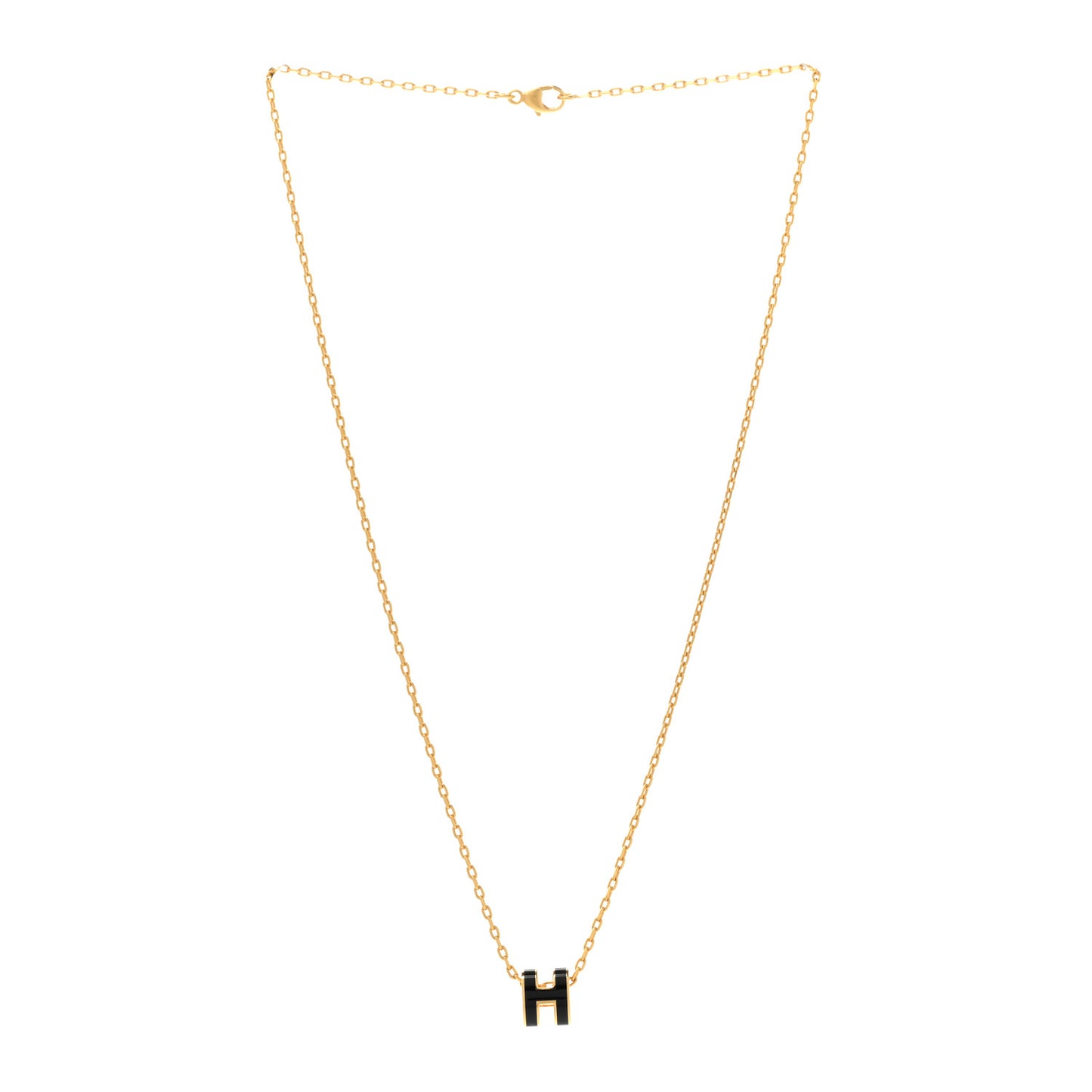 Lacquered Gold Mini Pop H Pendant Necklace Black