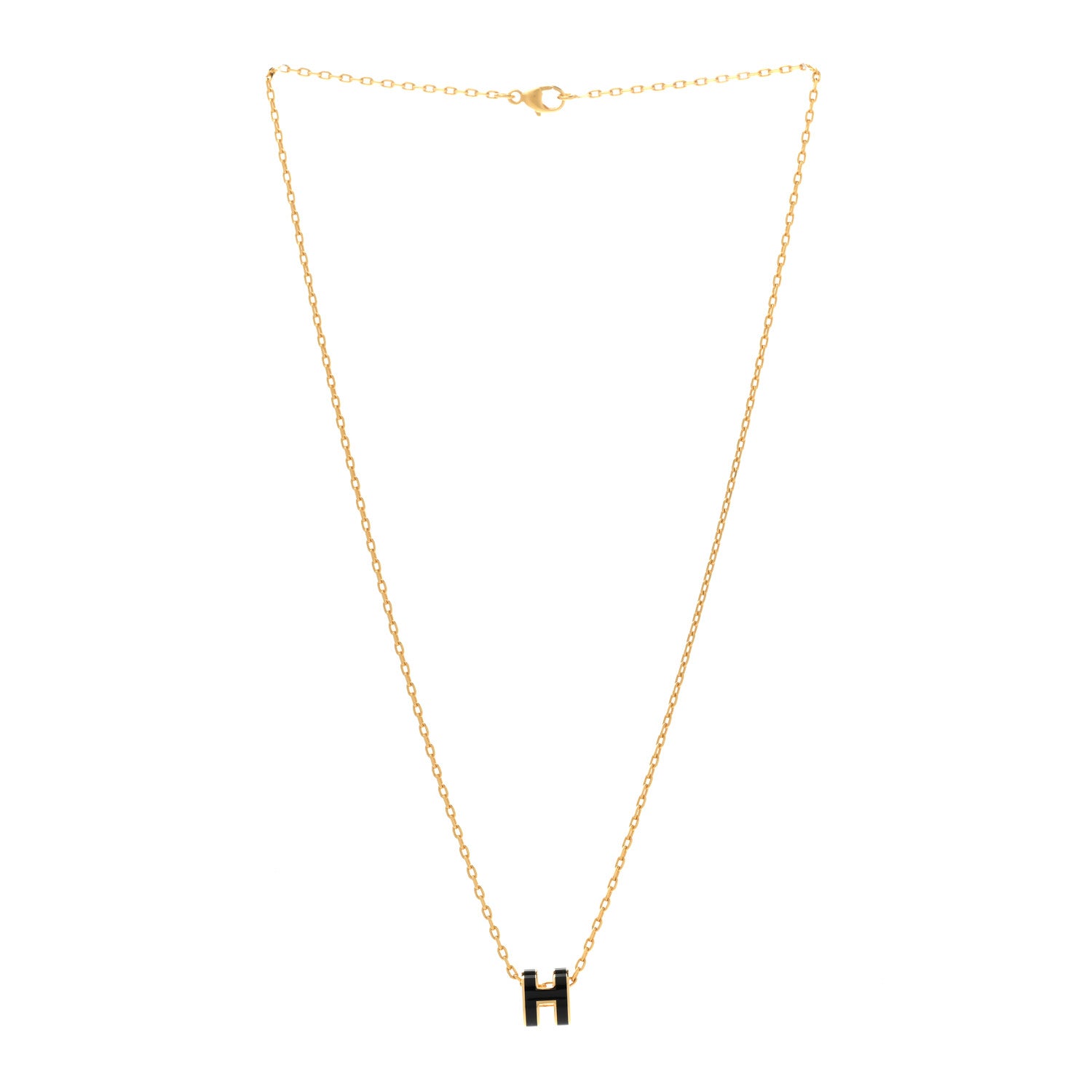 Hermes Lacquered Gold Mini Pop H Pendant Necklace Black 3 of 7