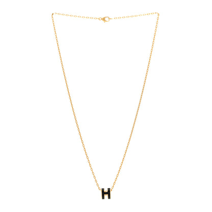 Hermes Lacquered Gold Mini Pop H Pendant Necklace Black 3 of 7
