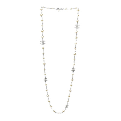 Chanel Crystal Pearl CC Long Necklace Silver 3 of 4