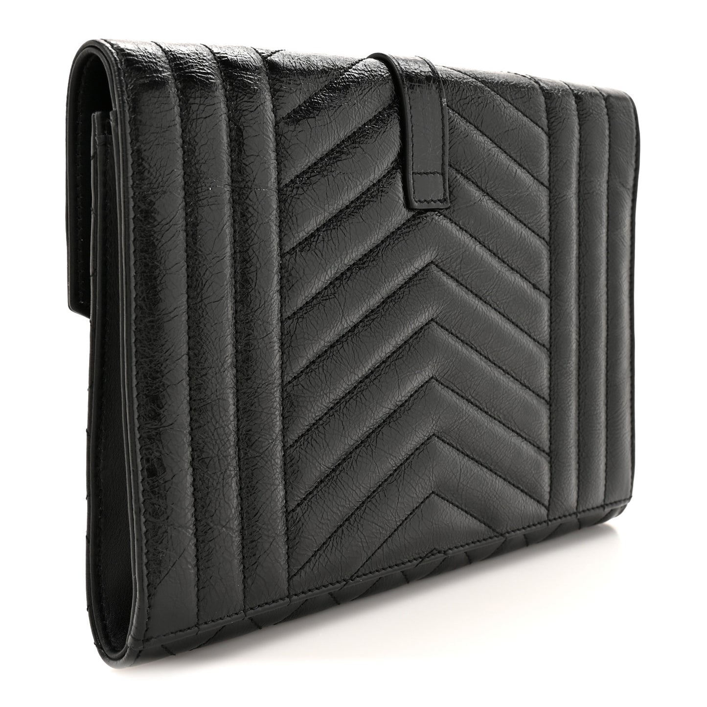Crinkled Calfskin Mixed Matelasse Triquilt Monogram Clutch Black