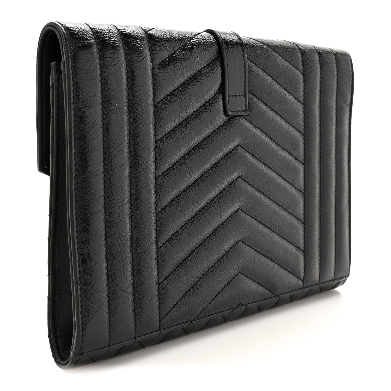 Saint Laurent Crinkled Calfskin Mixed Matelasse Triquilt Monogram Clutch Black 3 of 9