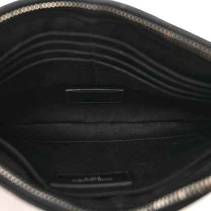 Saint Laurent Calfskin Crocodile Embossed Monogram Zip Pouch Black 5 of 7
