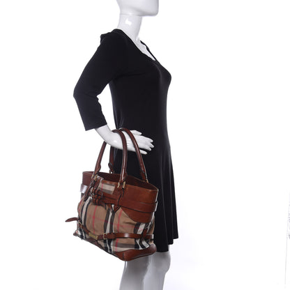 Burberry House Check Bridle Calfskin Medium Lynher Tote Dark Tan 2 of 14