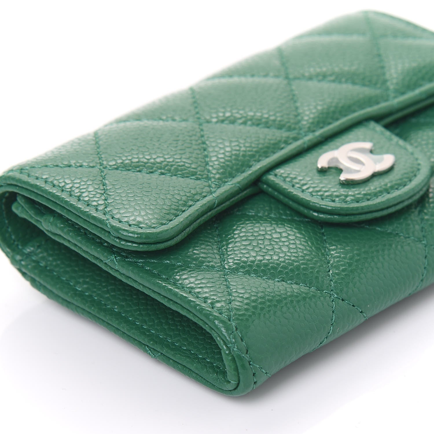 Chanel Metallic Caviar Quilted Card Holder Wallet Green 6 of 12