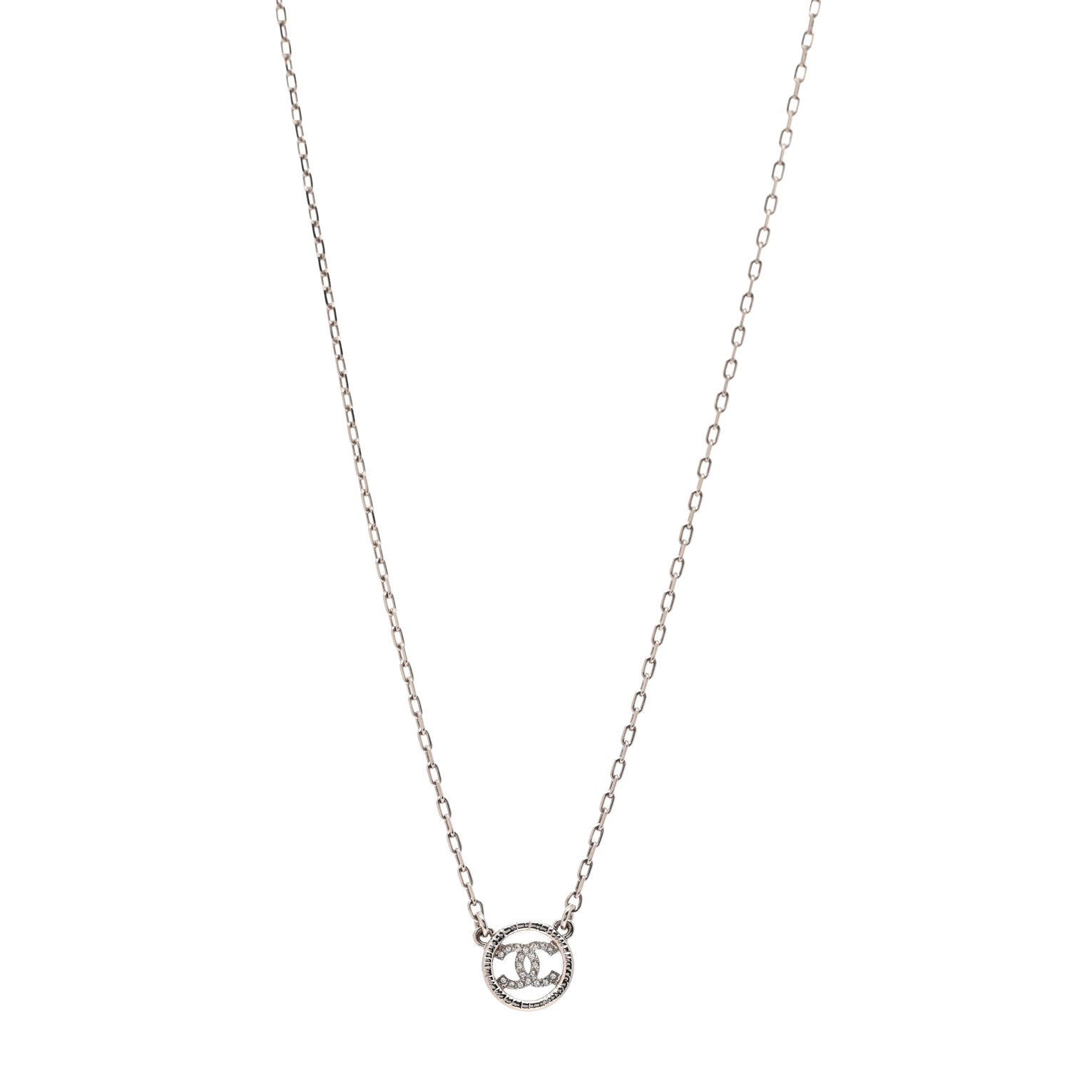 Chanel Crystal CC Chain Short Necklace Silver 1 of 6