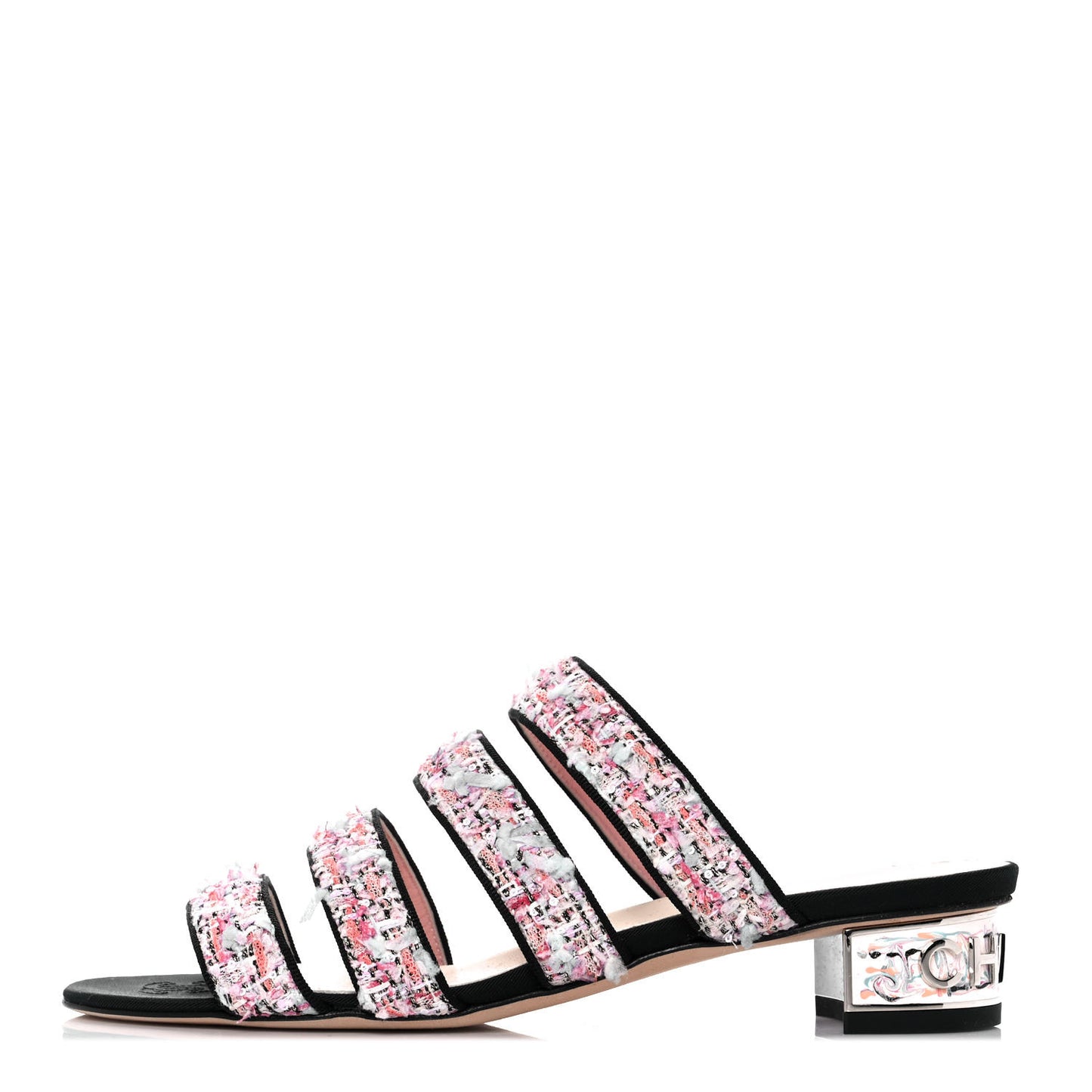 Tweed Grosgrain Sandals 37 Black Blue Pink