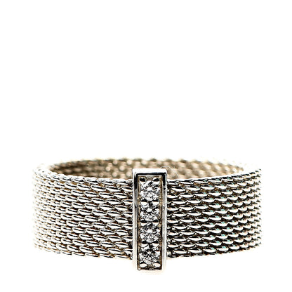 Tiffany Sterling Silver Diamond Somerset Mesh Ring 51 5.75 1 of 4