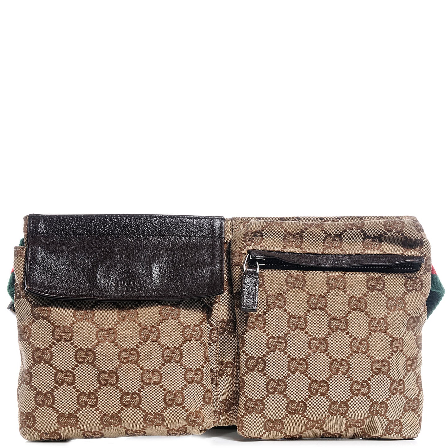 GG Monogram Web Double Pocket Belt Bag Ebony