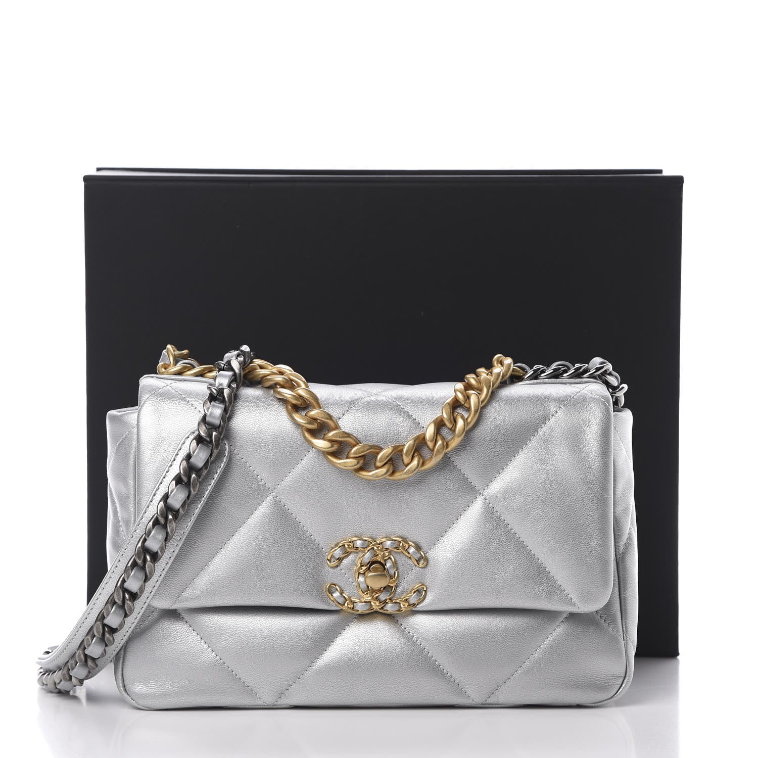 Chanel Metallic Goatskin Quilted Medium 19 Flap Silver 11 of 11