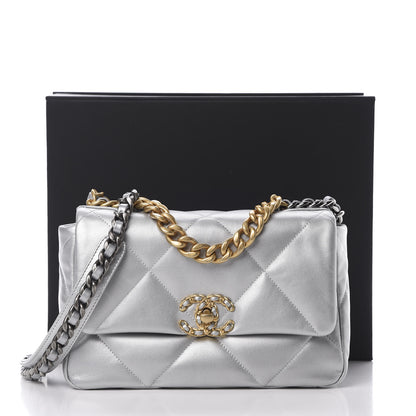 Chanel Metallic Goatskin Quilted Medium 19 Flap Silver 11 of 11