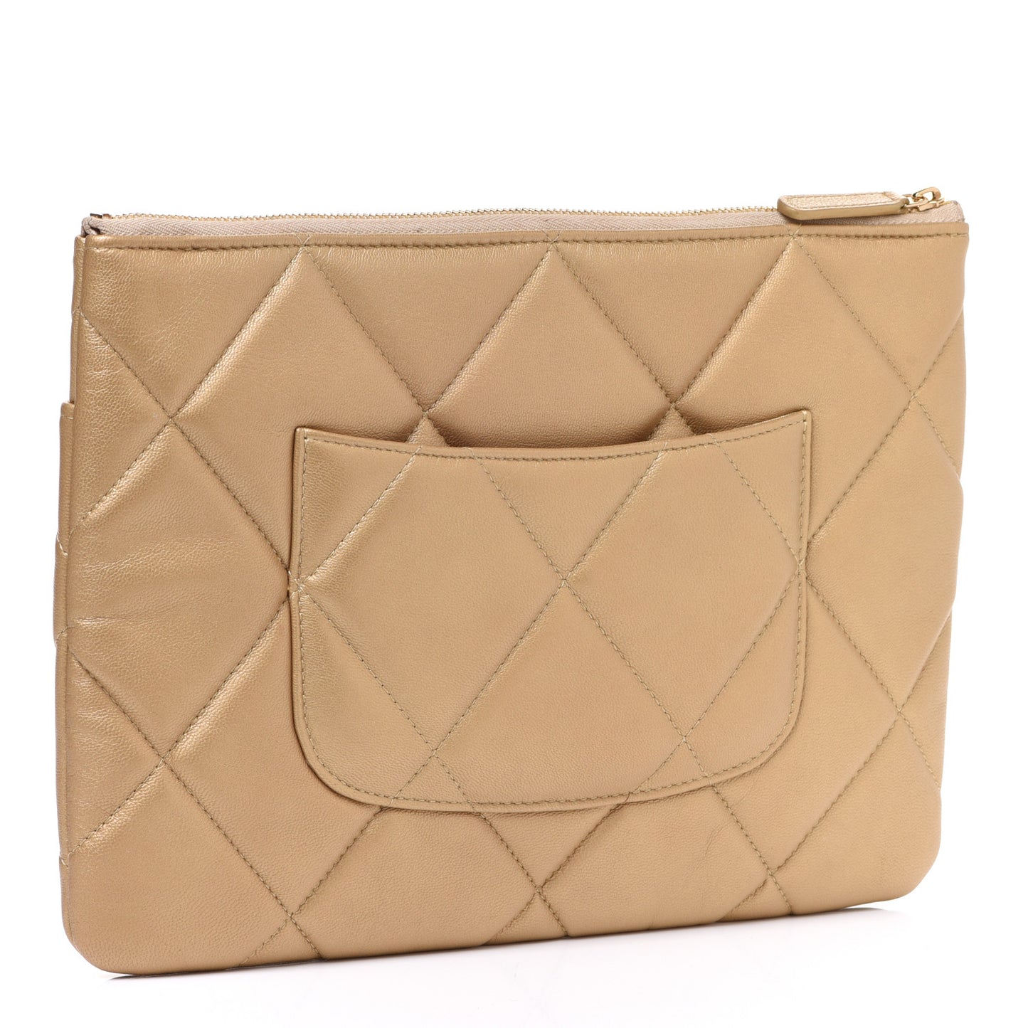 Metallic Lambskin Quilted Chanel 19 Pouch Gold