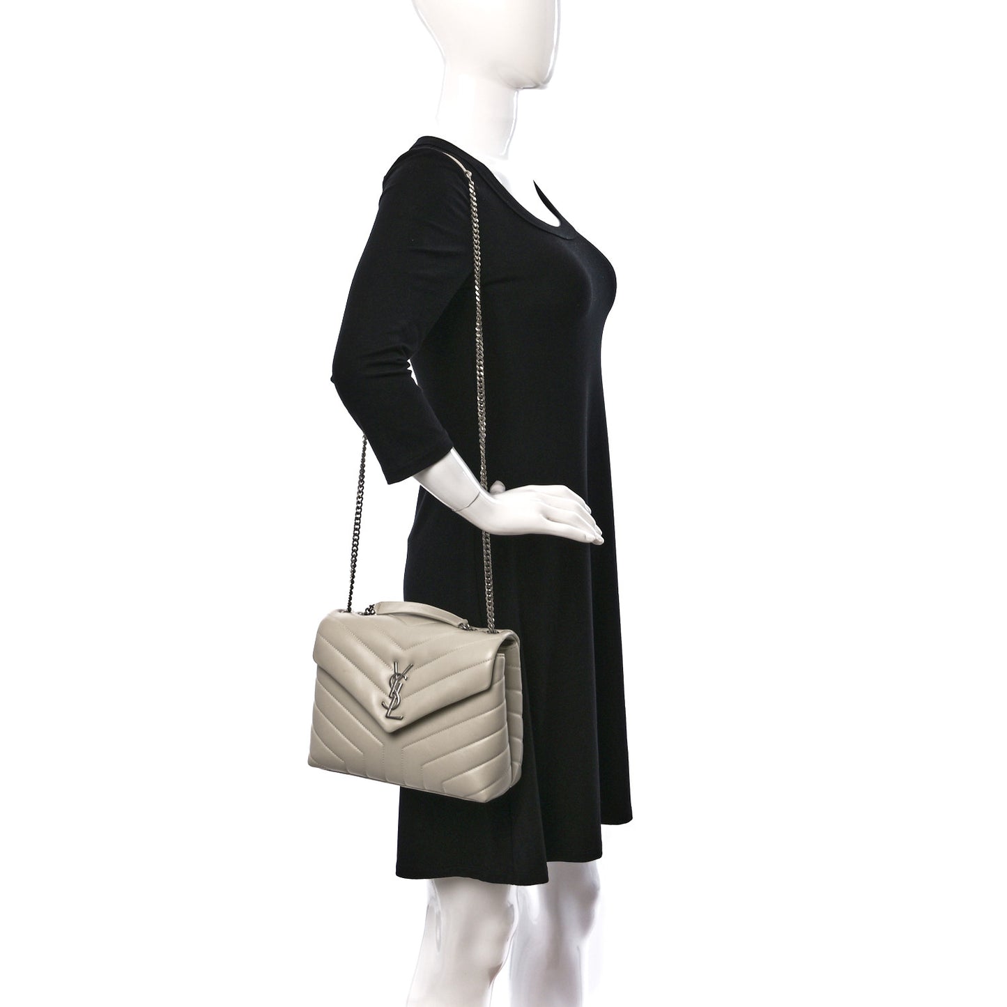 Calfskin Y Quilted Monogram Small Loulou Chain Satchel Crema Soft