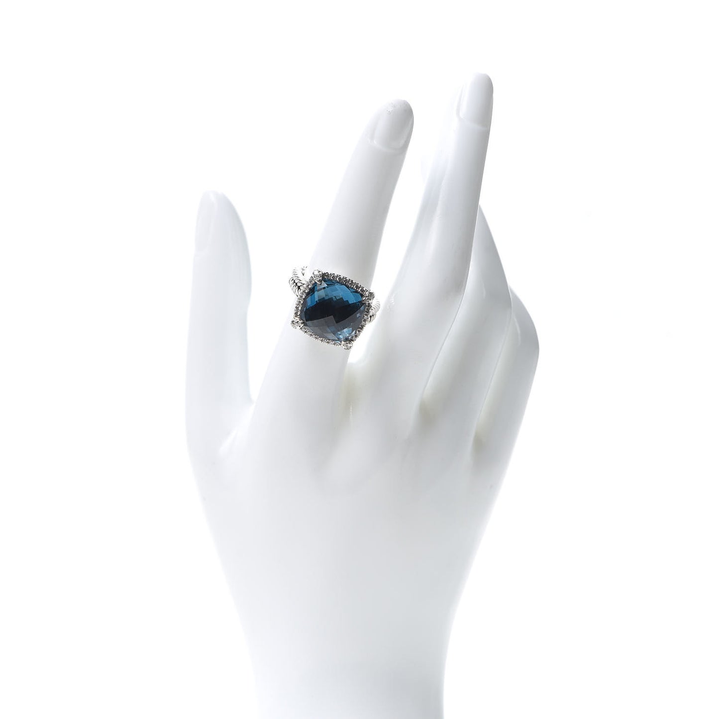 Sterling Silver Diamond Hampton Blue Topaz 14mm Chatelaine Pave Bezel Ring 51 5.75