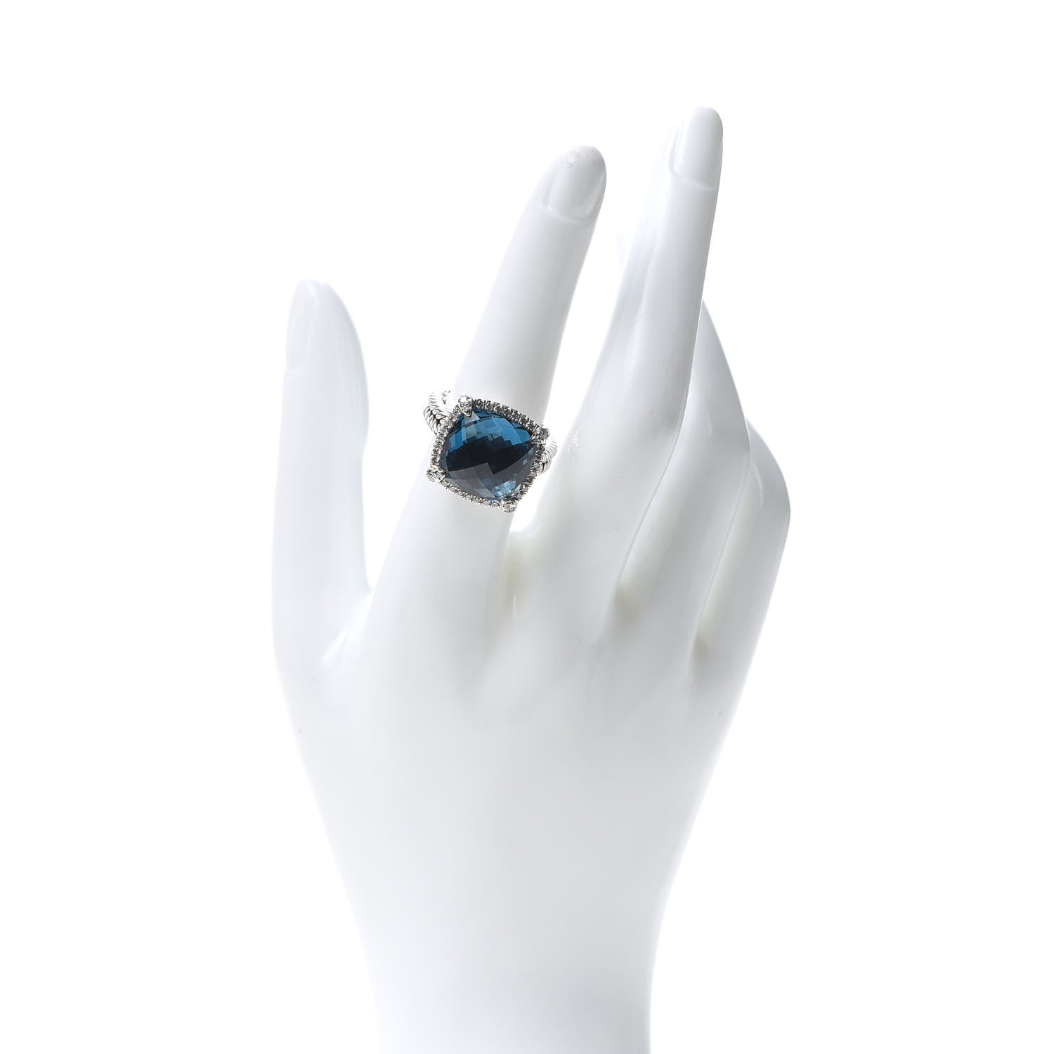 David Yurman Sterling Silver Diamond Hampton Blue Topaz 14mm Chatelaine Pave Bezel Ring 51 5.75 2 of 4