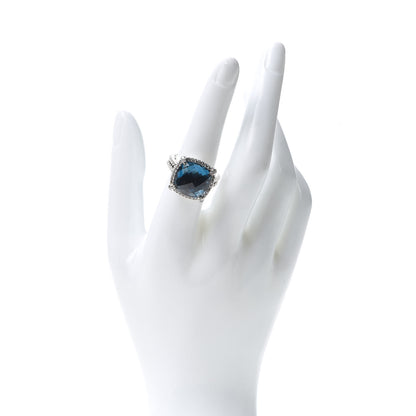 David Yurman Sterling Silver Diamond Hampton Blue Topaz 14mm Chatelaine Pave Bezel Ring 51 5.75 2 of 4