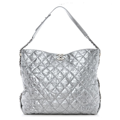 Chanel Metallic Crackled Calfskin Quilted Large Big Bang Hobo Silver 1 of 10