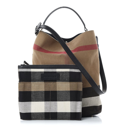 Burberry Canvas Mega Check Medium Ashby Hobo Black 1 of 14