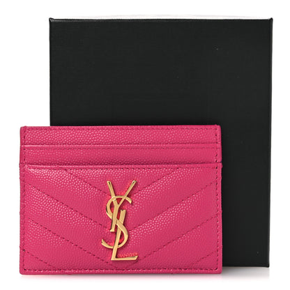 Saint Laurent Grain De Poudre Matelasse Chevron Monogram Credit Card Case Fresh Fuxia 8 of 8