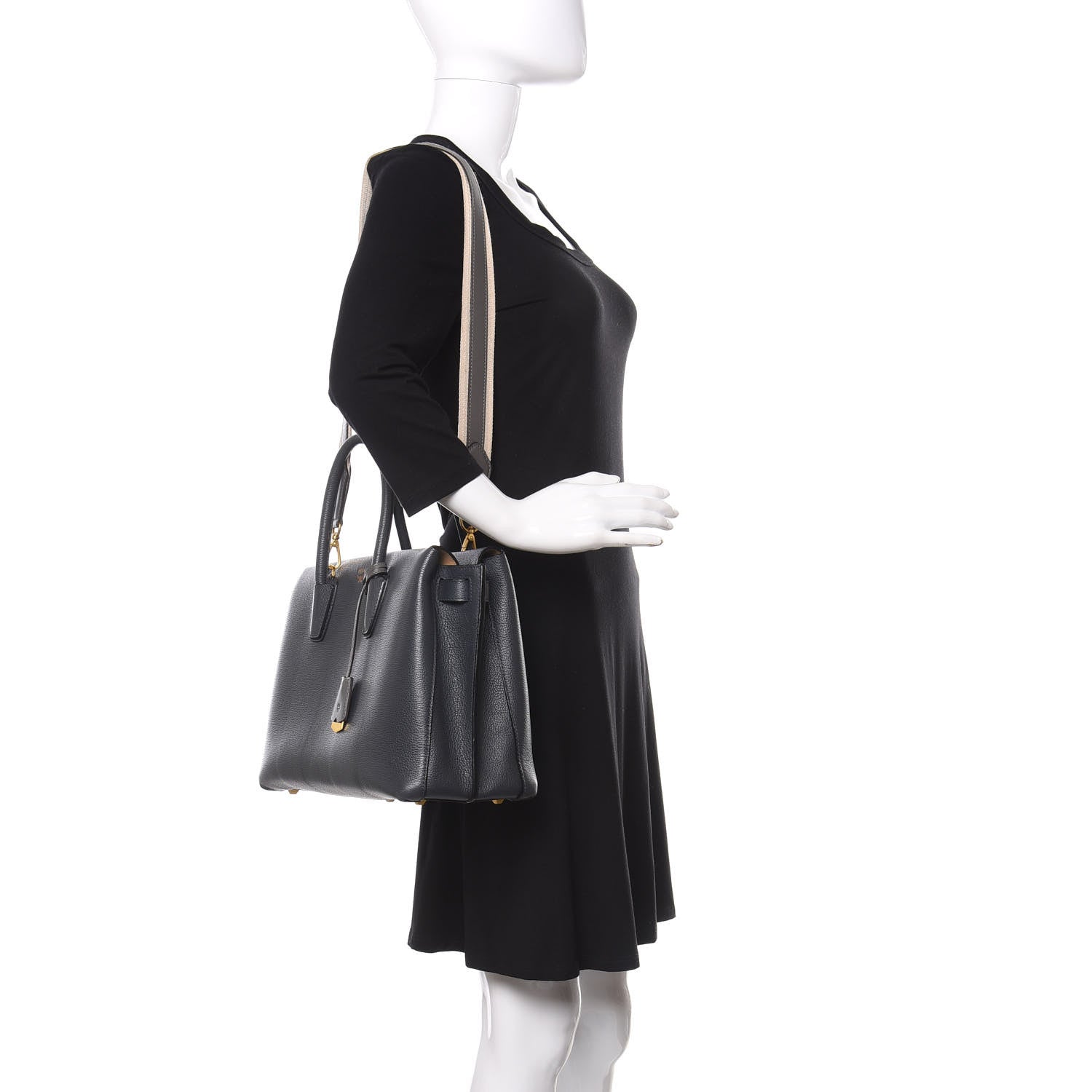 MCM Grained Calfskin Large Milla Tote Phantom Grey 2 of 9