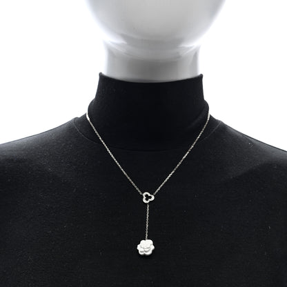 Chanel 18K White Gold Diamond Agate Camelia Sculpte Pendant Necklace 2 of 5