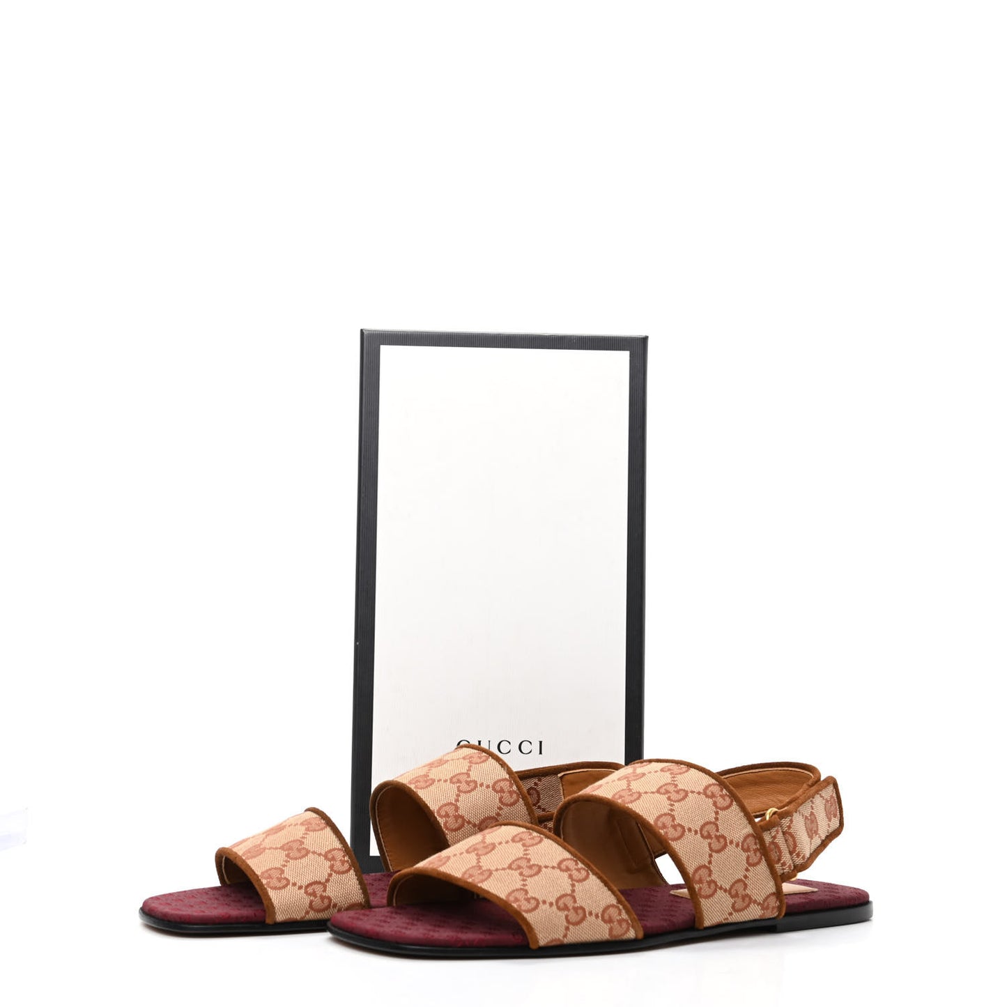 Canvas GG Monogram Mens Slingback Flat Sandals 9 Beige Ruggine Cuir