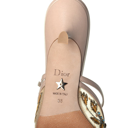 Christian Dior Fabric Embroidered Flower Dioreve Slingback Pumps 38 Gold 6 of 7