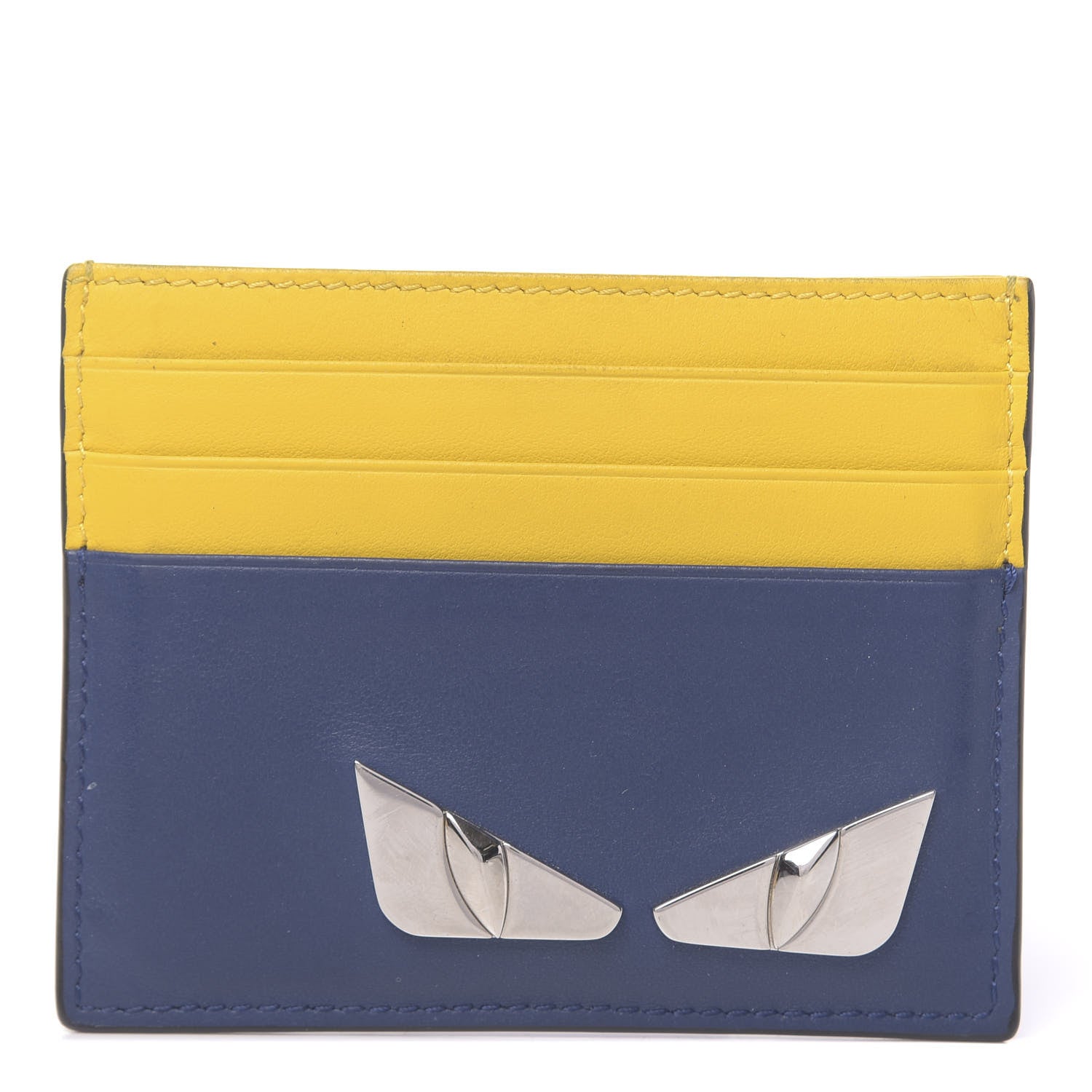 Fendi Vitello Century Bi-Color Metal Monster Eyes Card Holder True Blue Sunflower 1 of 9