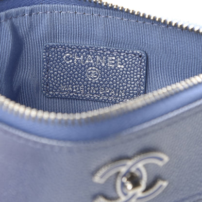 Chanel Metallic Caviar Chevron Quilted Small Vintage Mademoiselle Cosmetic Case Blue 6 of 8