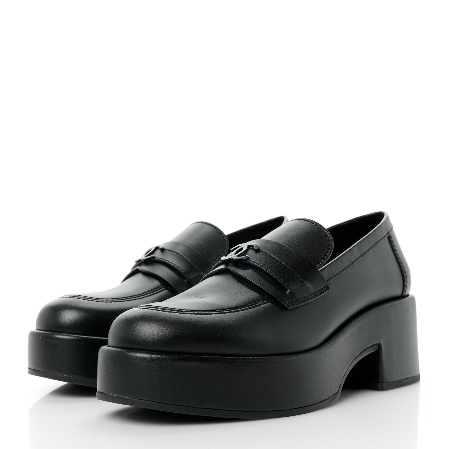 Chanel Calfskin CC Platform Loafers 38 Black 3 of 10