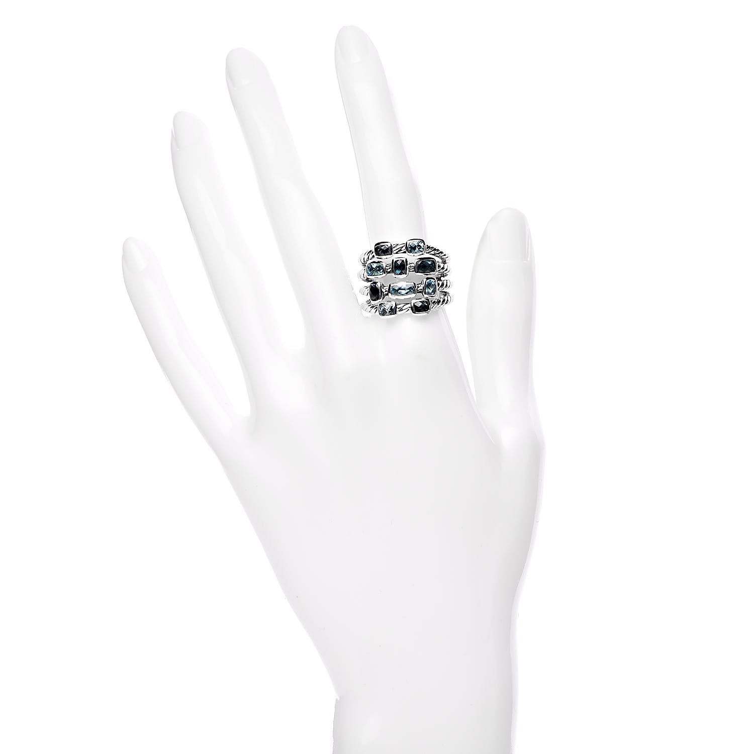 David Yurman Sterling Silver Blue Topaz Hampton Blue Topaz Confetti 4 Row Ring 55 7.25 2 of 5
