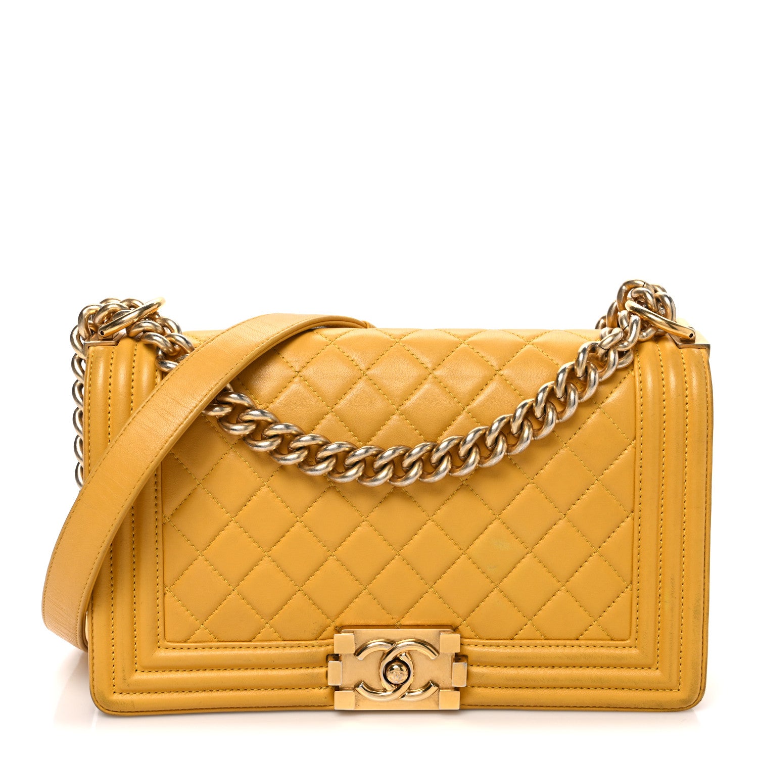 Chanel Lambskin Quilted Medium Boy Flap Yellow 1 of 10