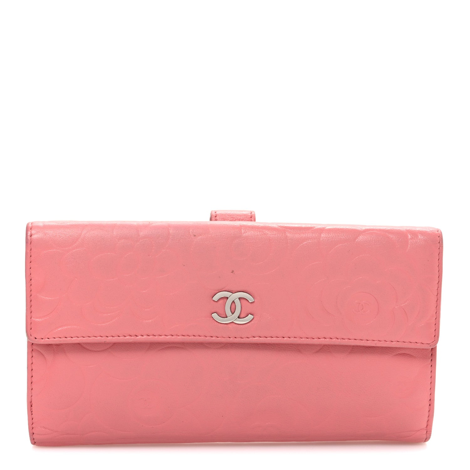 Chanel Lambskin Camellia Embossed Large Brilliant Flap Wallet Pink 1 of 8