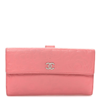 Chanel Lambskin Camellia Embossed Large Brilliant Flap Wallet Pink 1 of 8