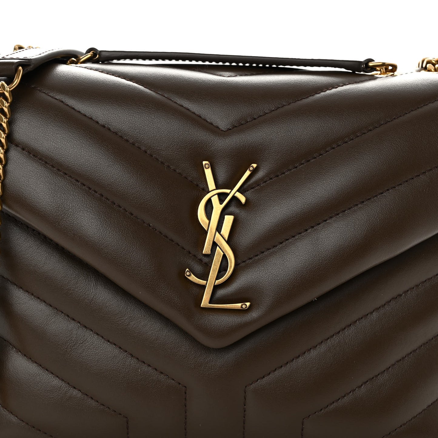 Calfskin Y Quilted Monogram Small Loulou Chain Satchel Soil Brown