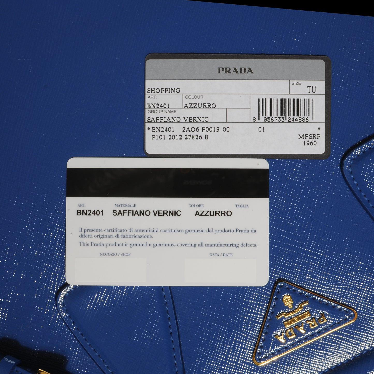 Saffiano Vernice Shopping Tote Azzurro