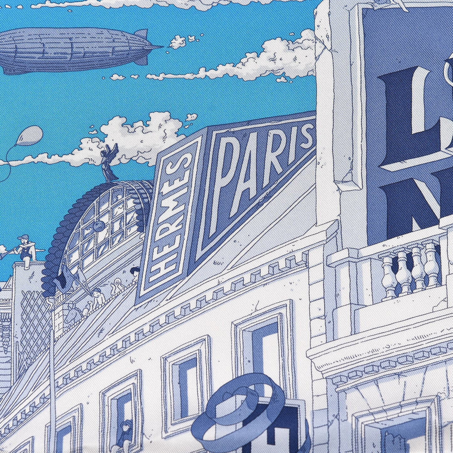 Silk Le Grand Prix du Faubourg Scarf 90 Bleu Azur Bleu Jean White
