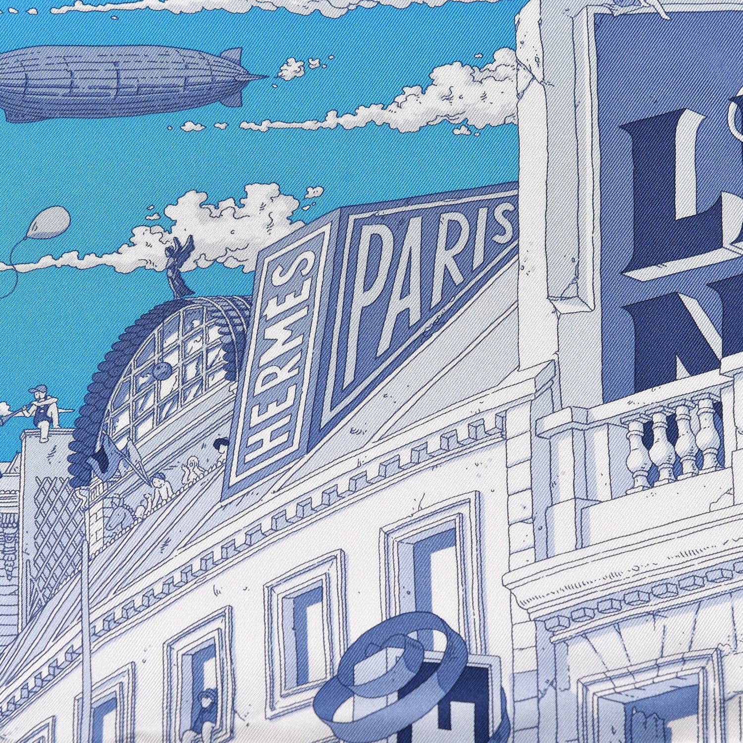 Hermes Silk Le Grand Prix du Faubourg Scarf 90 Bleu Azur Bleu Jean White 3 of 6