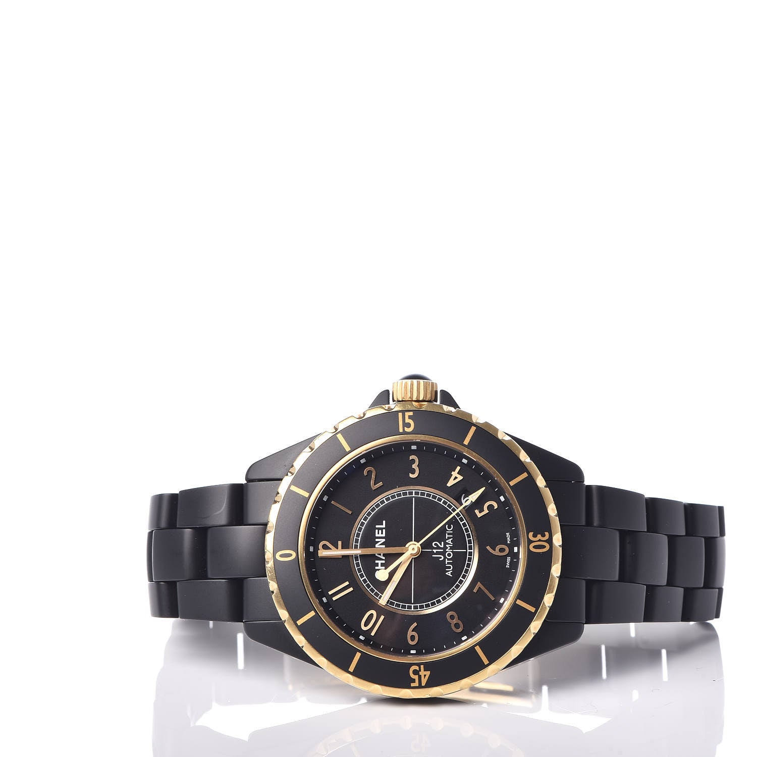 Chanel Stainless Steel 18K Yellow Gold Matte Ceramic 41mm J12 Automatic Watch Black 3 of 6
