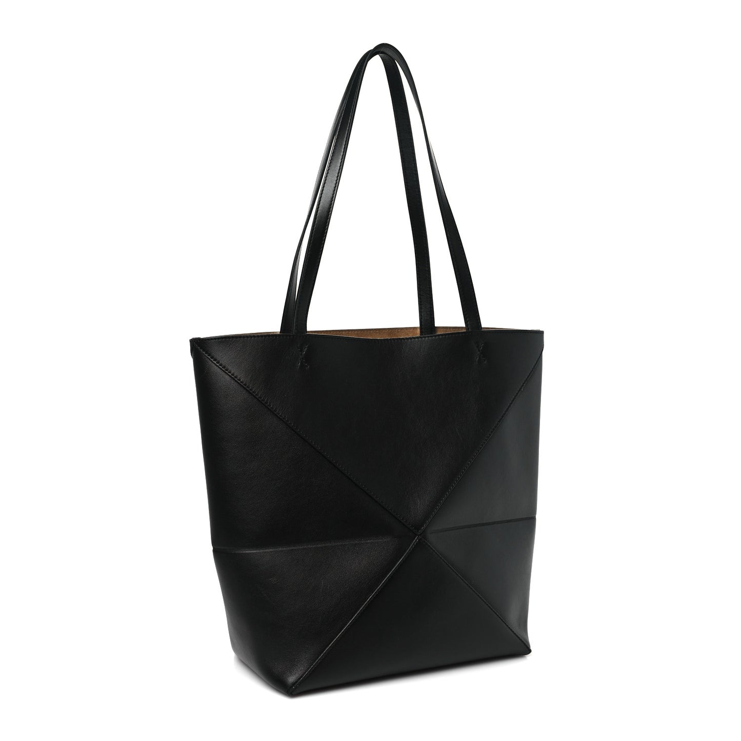 Shiny Calfskin Medium Puzzle Fold Tote Black
