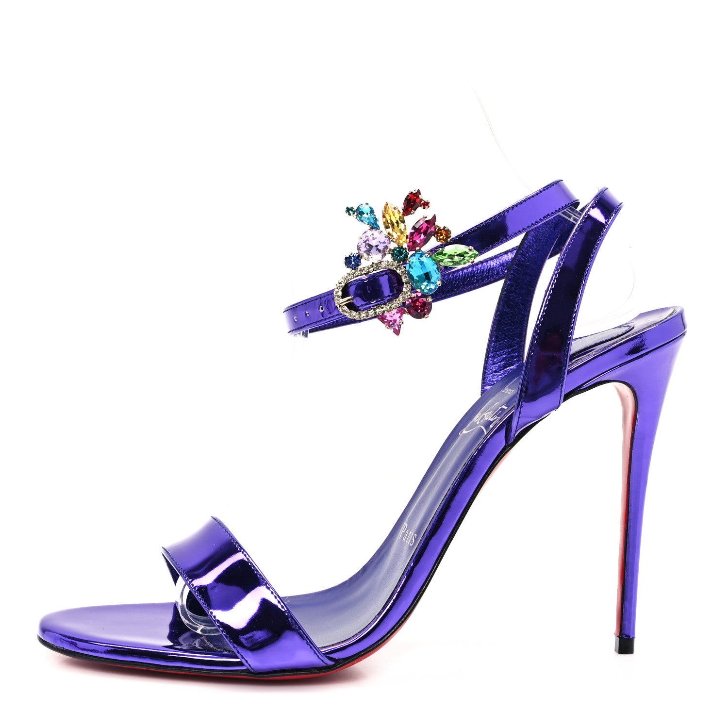 Christian Louboutin Metallic Patent Crystal Goldie Joli 100 Sandals 39.5 Elektra 1 of 10