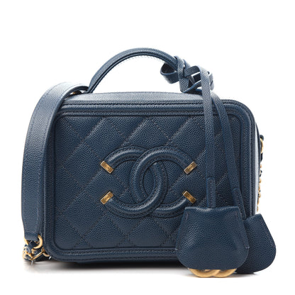 Chanel Caviar Quilted Small CC Filigree Vanity Case Dark Blue 1 of 9